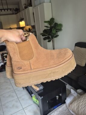 UGG Tan Suede Platform Chelsea Boot